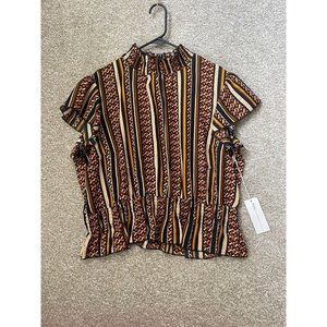 It’s Fashion Plus Sportswear Women’s Fluttered Sleeve Bold Patterned Shirt 2XL